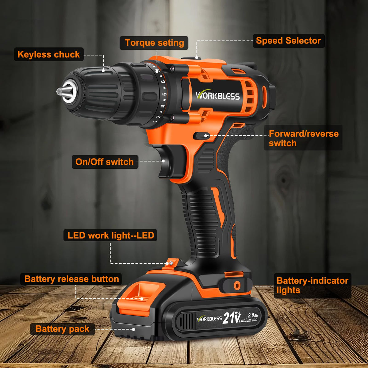 21V Cordless Drill Set with Battery Charger U264991