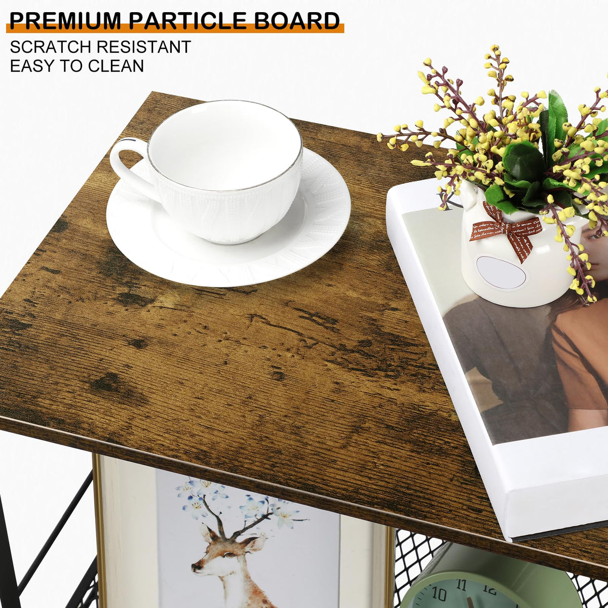 Small 3 Tier Wood Side Table with Metal Frame T703