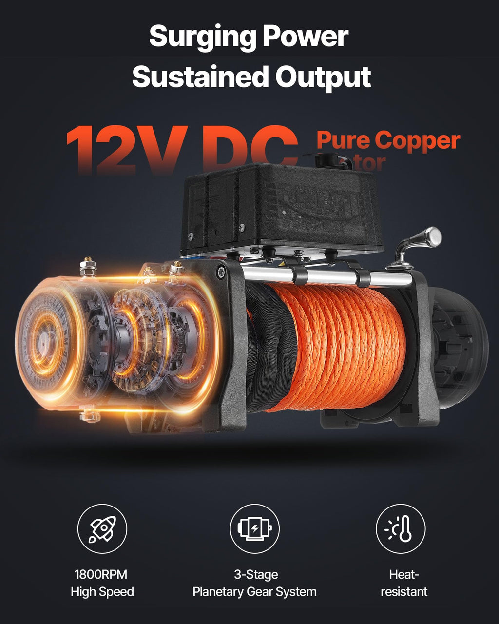 13,500 lb 12V DC Electric Truck Winch with Synthetic Rope Z118062