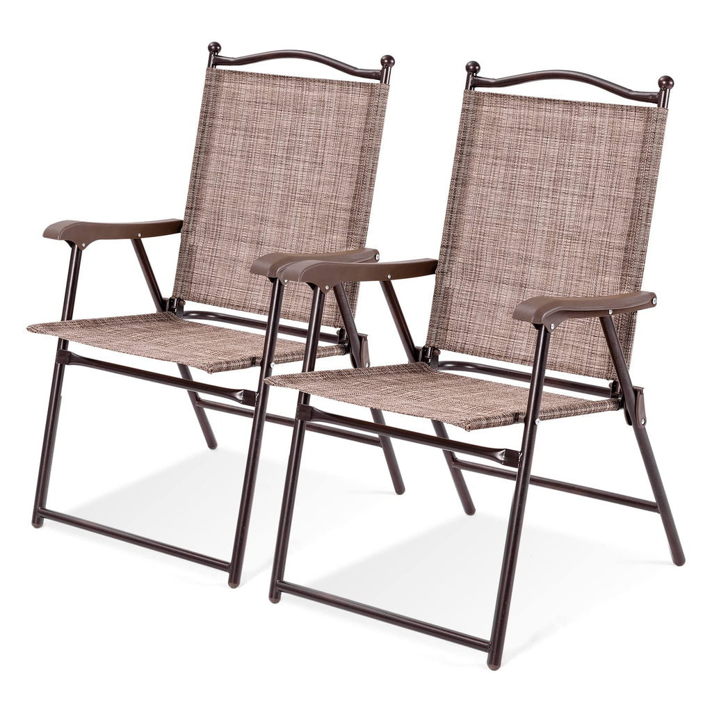 Set of 2 Brown Folding Patio Dining Chairs with Armrests M95622
