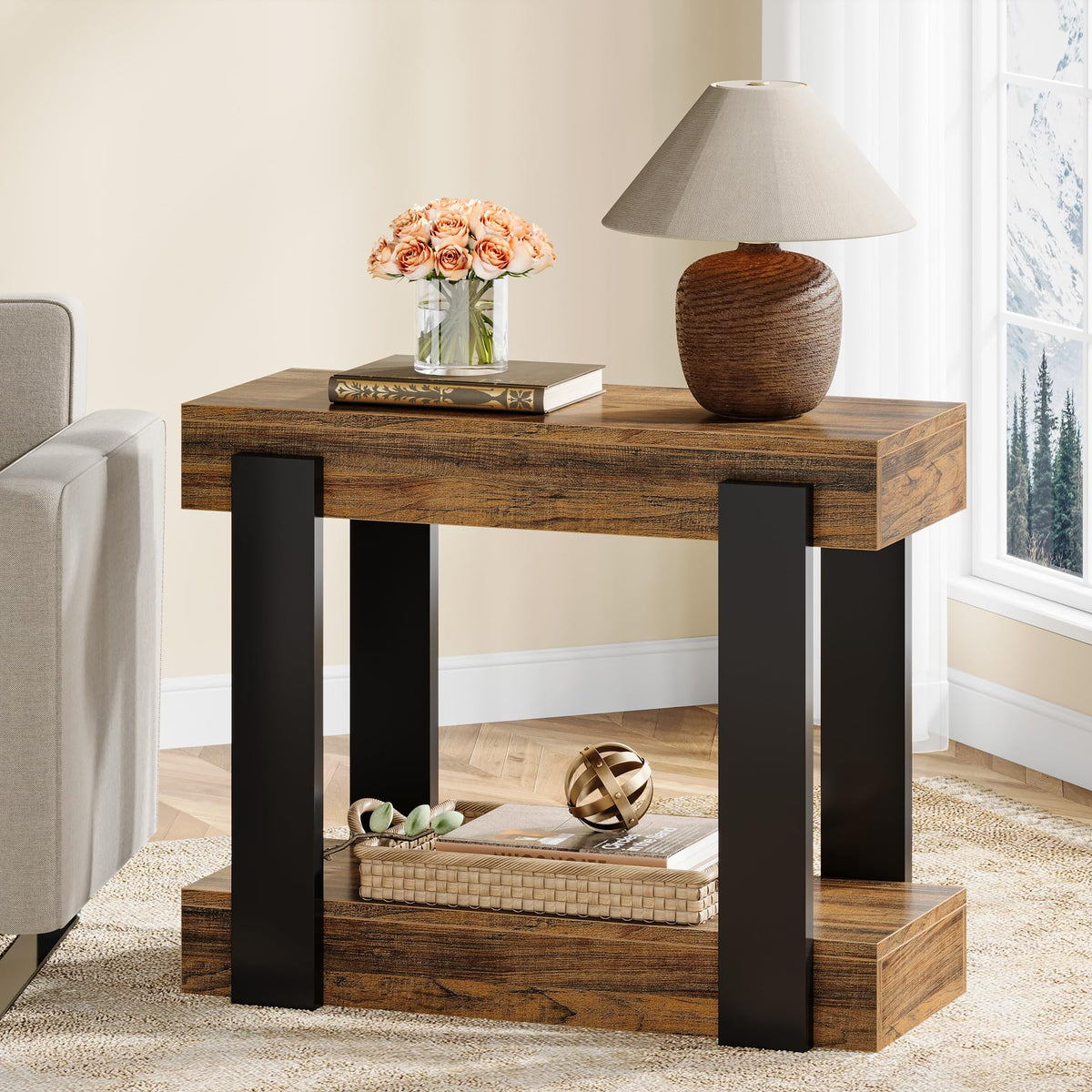 2-Tier Narrow End Table with Storage Shelf Z7826