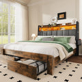 King Size Upholstered Bed Frame with 2 Storage Drawers and Charging Station O8863