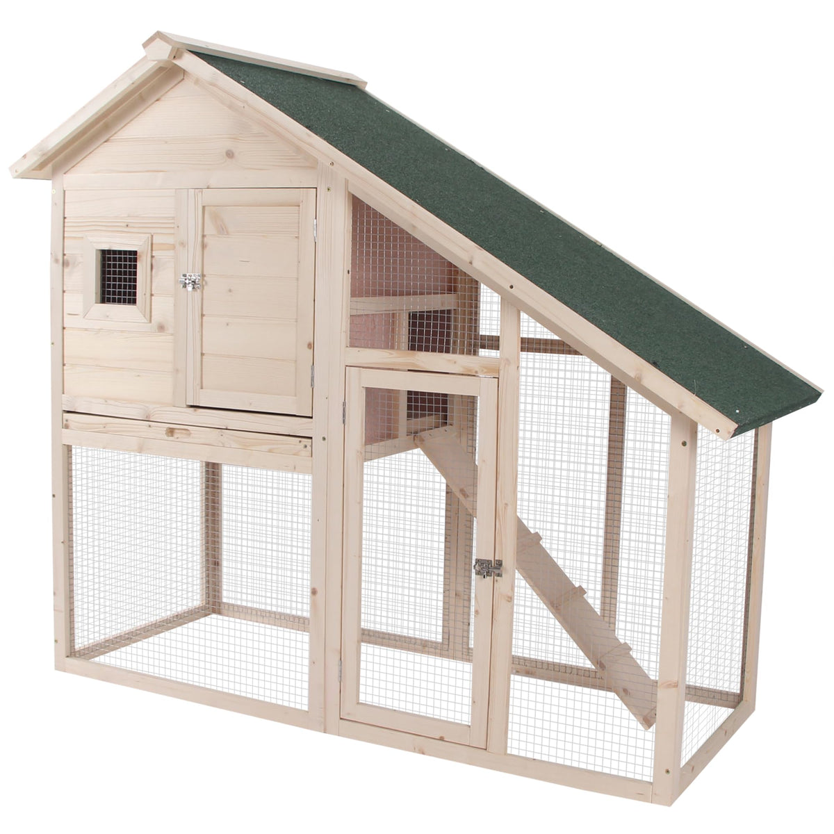 55" 2-Tier Wooden Rabbit Hutch with Ramp D18111