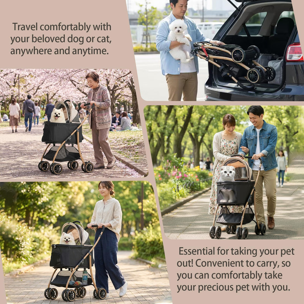 Pet Stroller with 4 Pu Wheels Foldable D68705