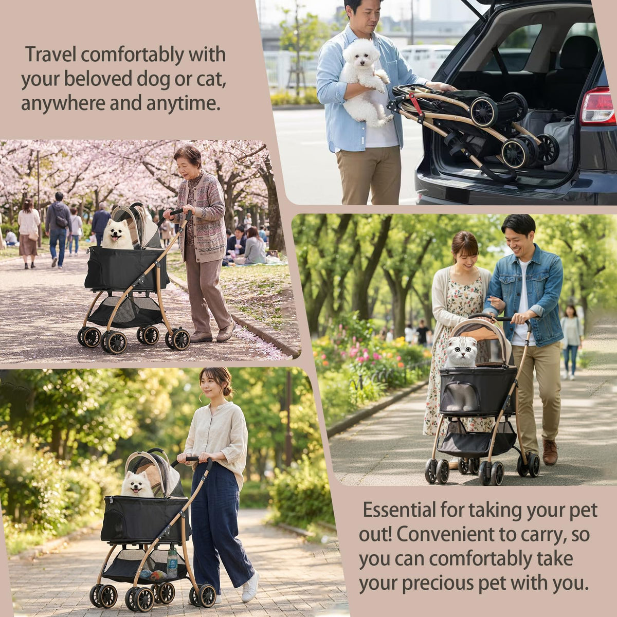 Pet Stroller with 4 Pu Wheels Foldable D68705