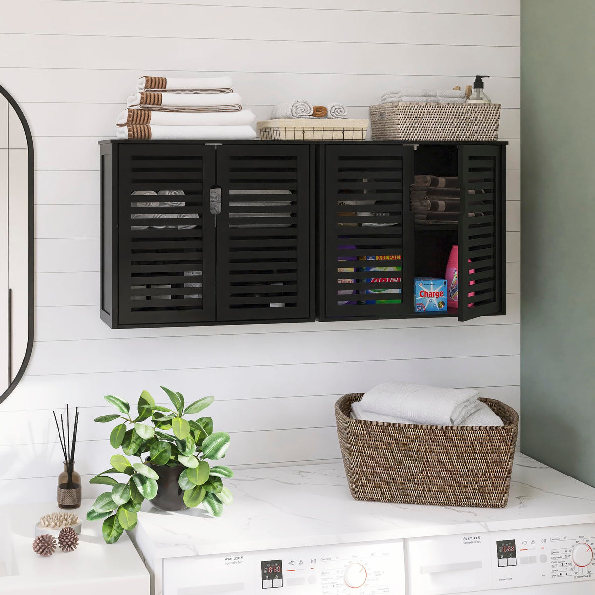Black Bathroom Storage Cabinet with Adjustable Shelf O6530