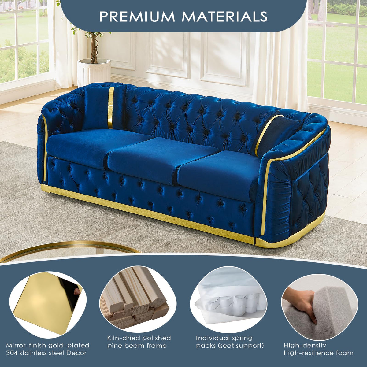 Velvet Button Tufted Chesterfield Sofa Set U4229