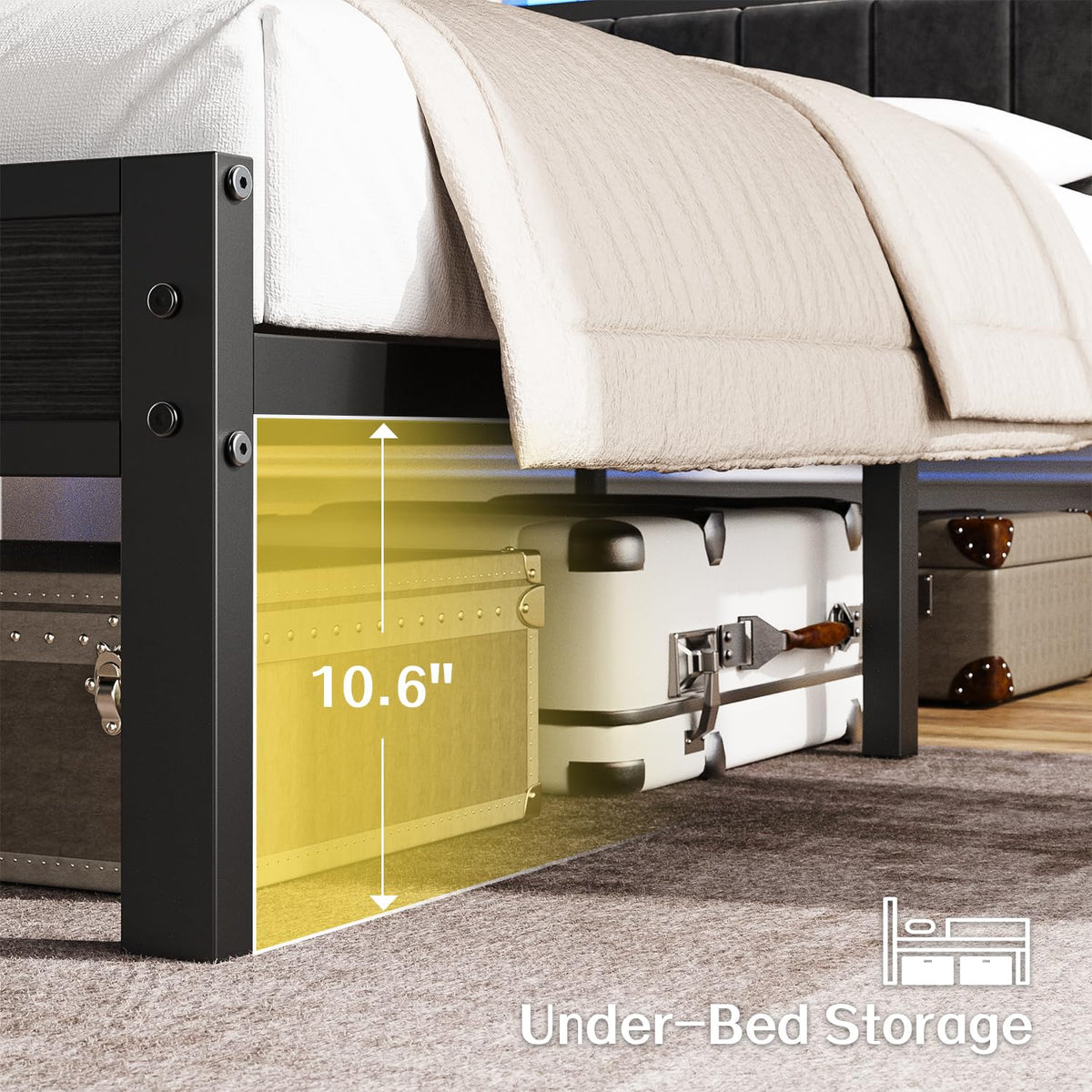 Full Size Bed Frame with LED Lights & Charging Station V611870