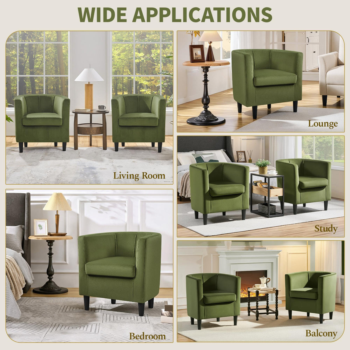 Barrel Accent Chairs Set of 2 Olive Green Z74874