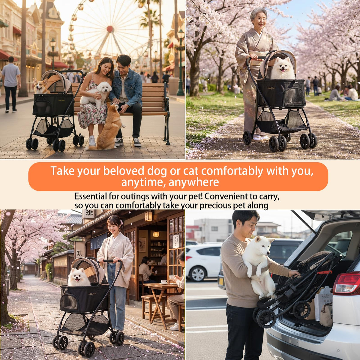 Pet Stroller with 4 Pu Wheels Foldable D68705
