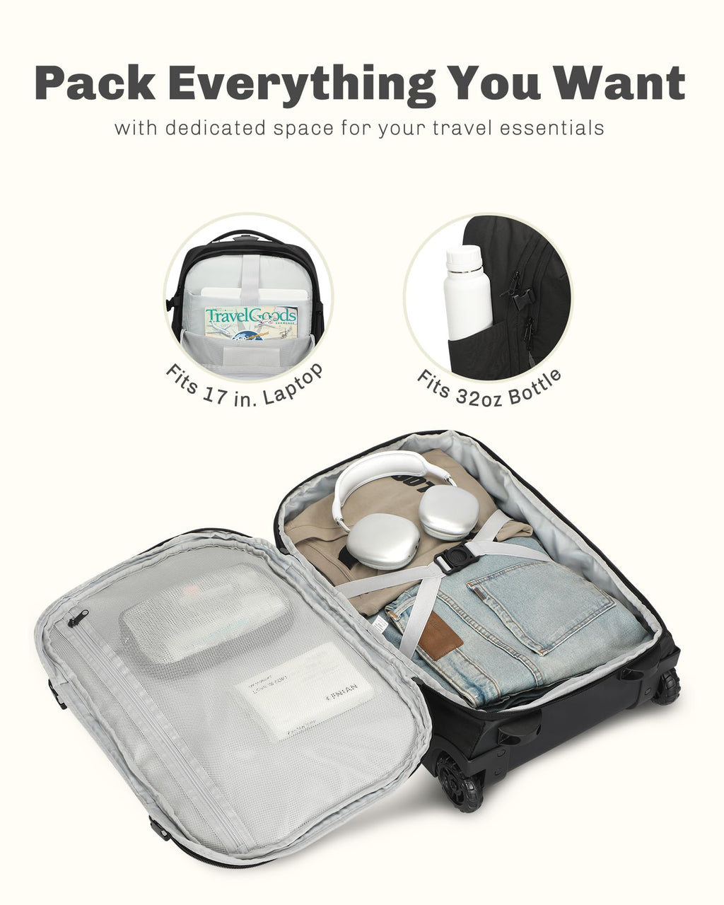 Rolling Backpack with Wheels 43L with Personal Item Bag Z180