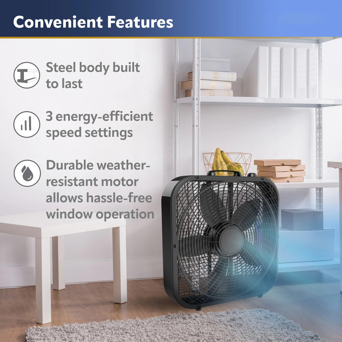 20-inch Black Box Fan with Handle H9632
