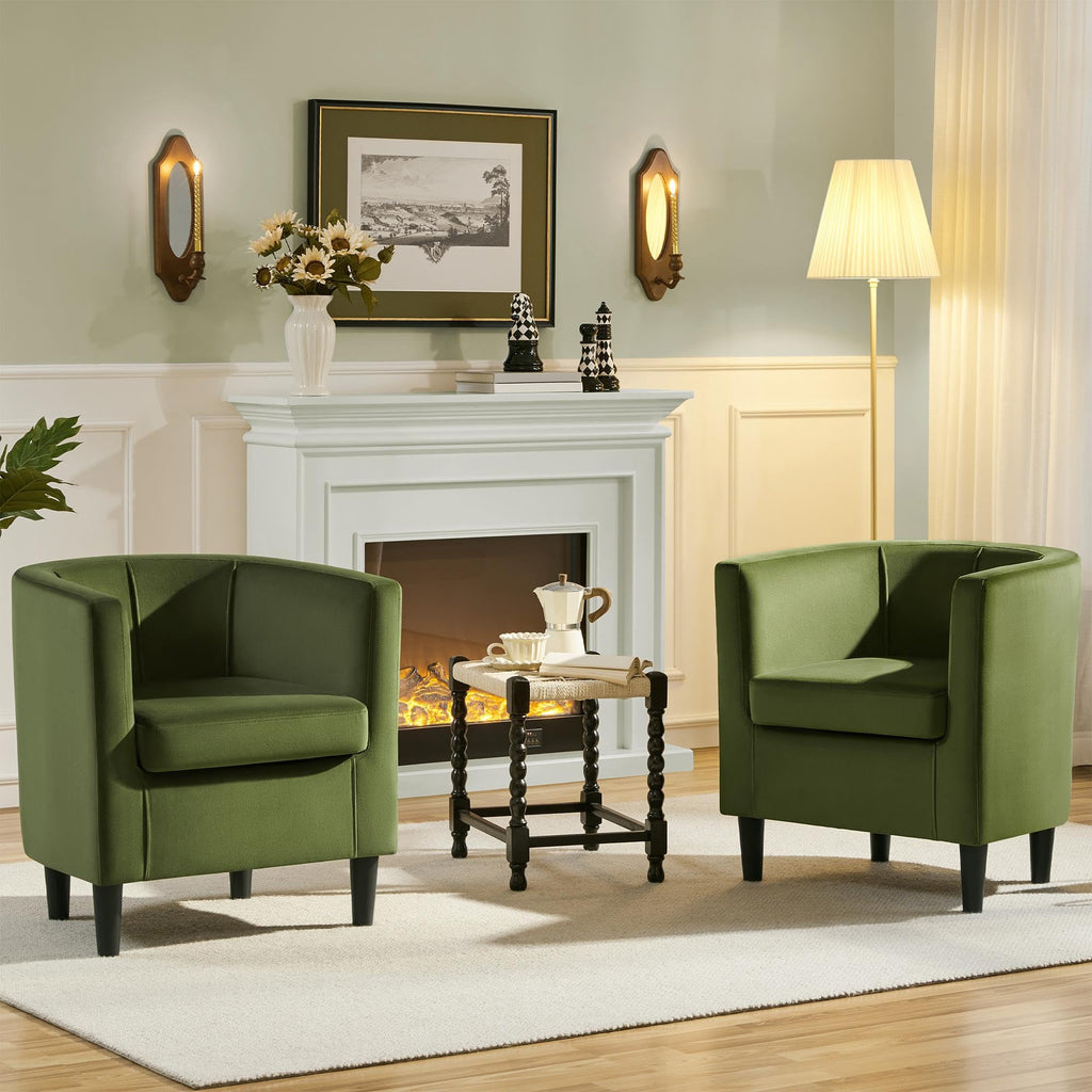 Barrel Accent Chairs Set of 2 Olive Green Z74874