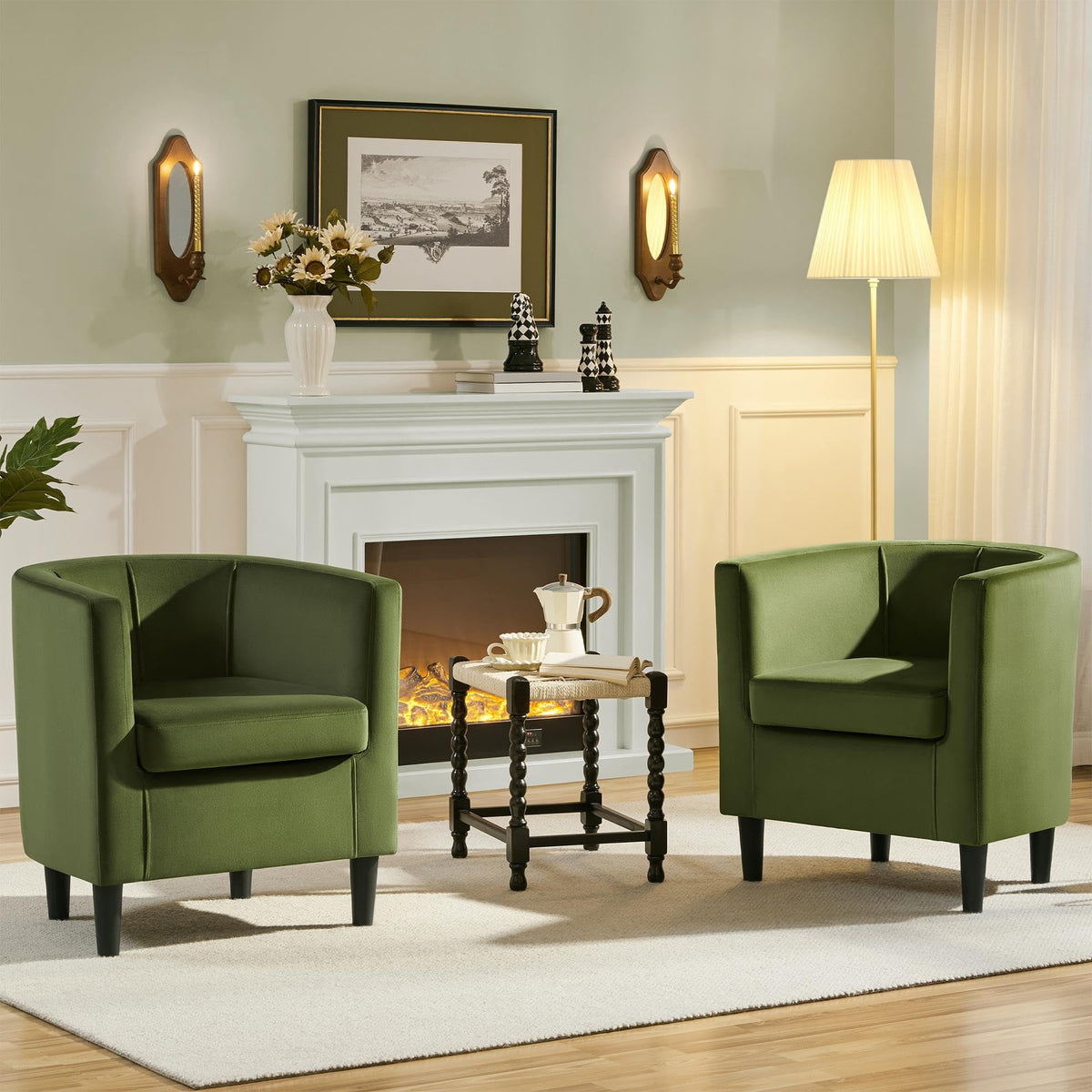 Barrel Accent Chairs Set of 2 Olive Green Z74874