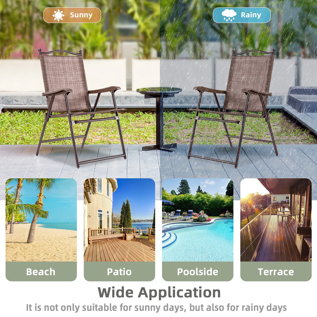 Set of 2 Brown Folding Patio Dining Chairs with Armrests M95622