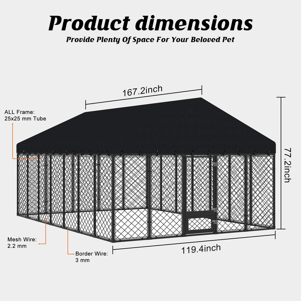 10x14FT Outdoor Dog Kennel with Roof E16068