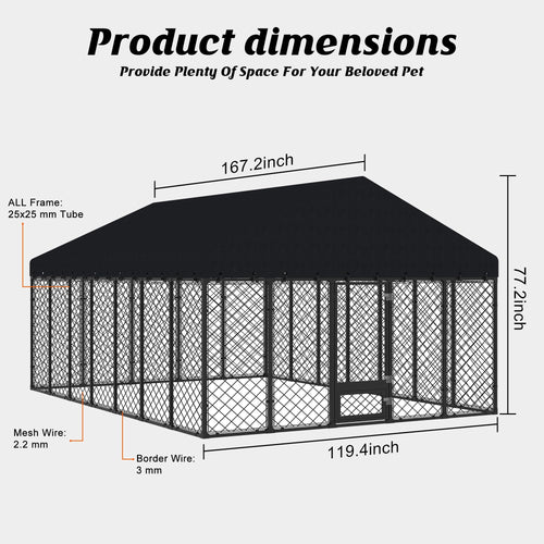 10x14FT Outdoor Dog Kennel with Roof E16068