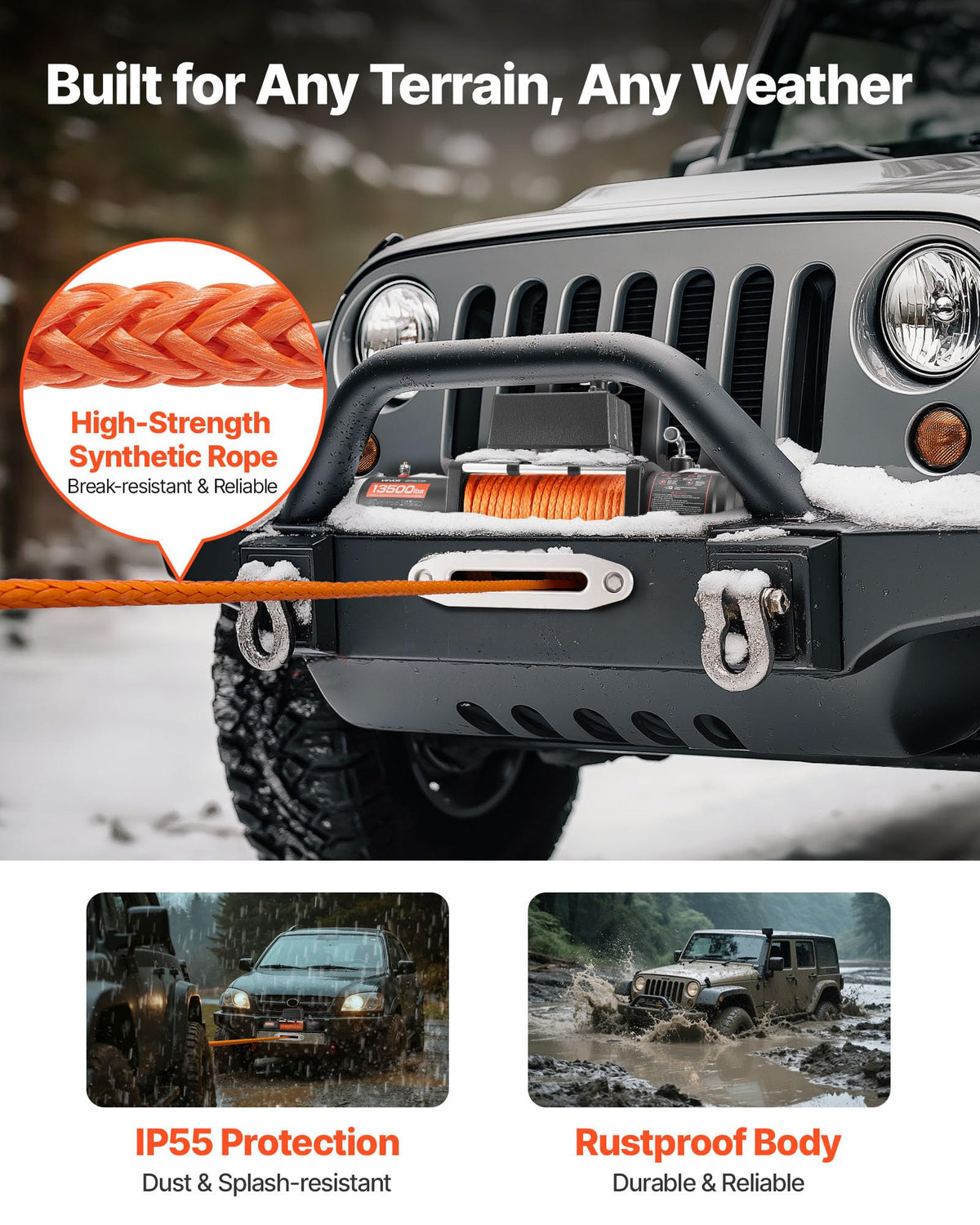 13,500 lb 12V DC Electric Truck Winch with Synthetic Rope Z118062