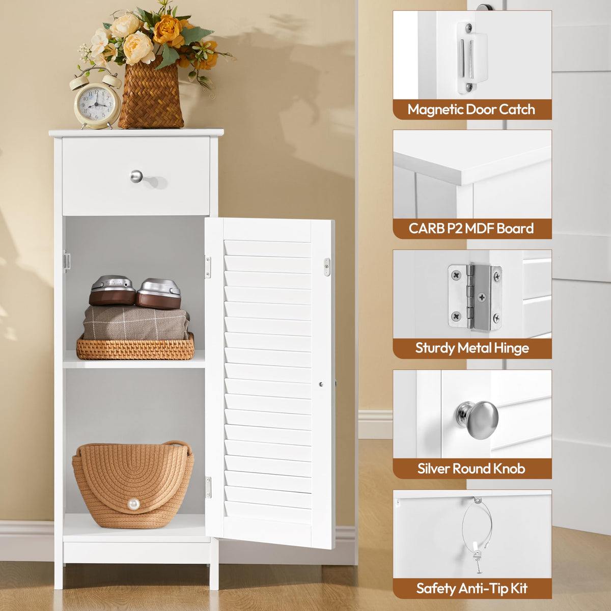 White Bathroom Storage Cabinet with Drawer Y9732
