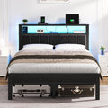 Full Size Bed Frame with LED Lights & Charging Station V611870