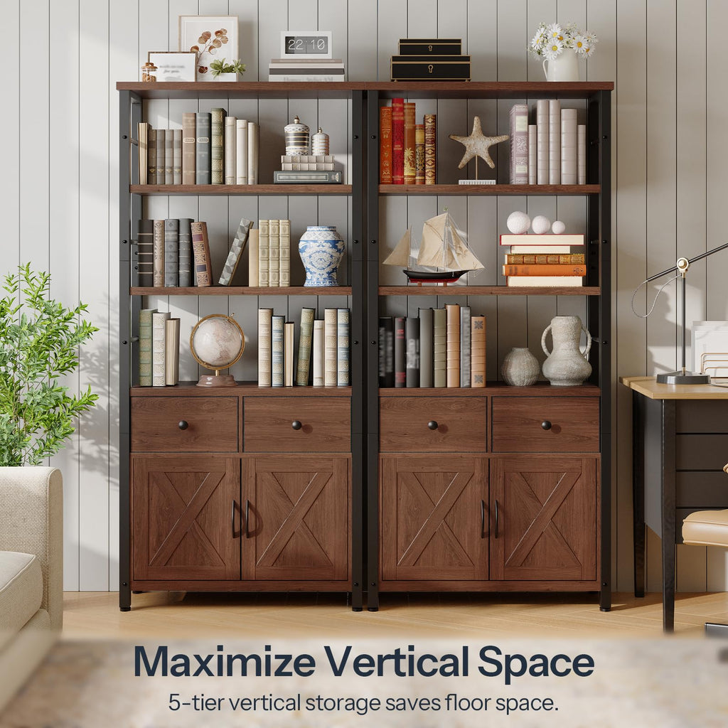 Wooden and Metal Bookshelf with Doors and Drawers X234