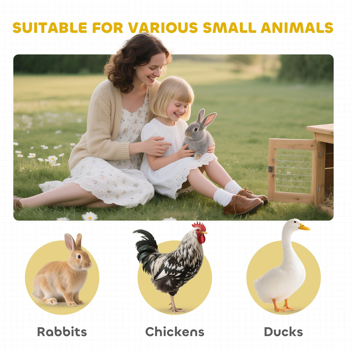 55" 2-Tier Wooden Rabbit Hutch with Ramp D18111