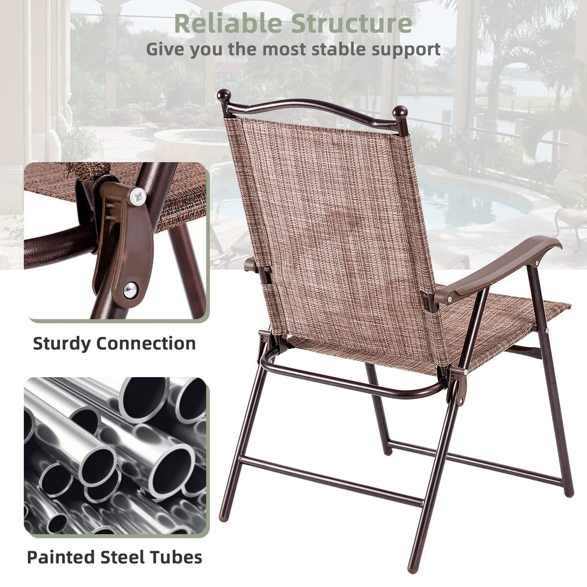Set of 2 Brown Folding Patio Dining Chairs with Armrests M95622