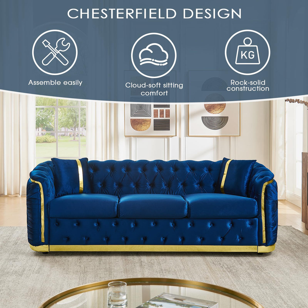 Velvet Button Tufted Chesterfield Sofa Set U4229