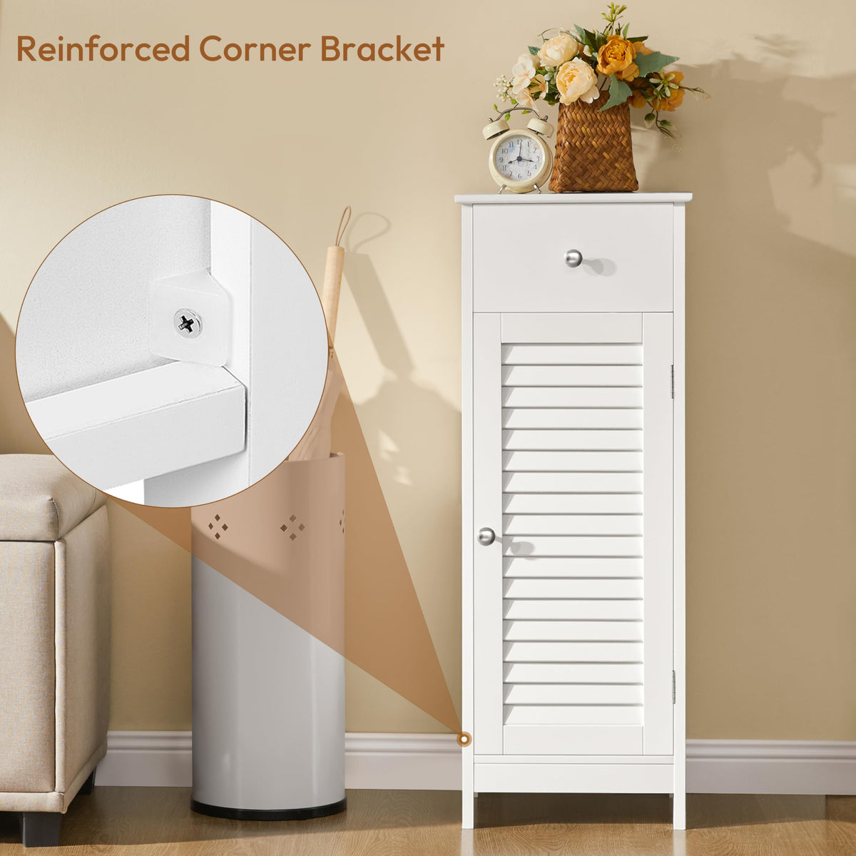 White Bathroom Storage Cabinet with Drawer Y9732
