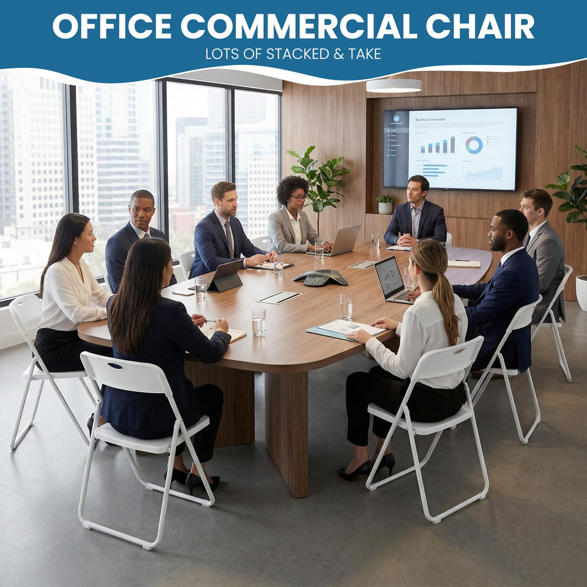 White Plastic Folding Chairs 10 Pack with Steel Frame Q973