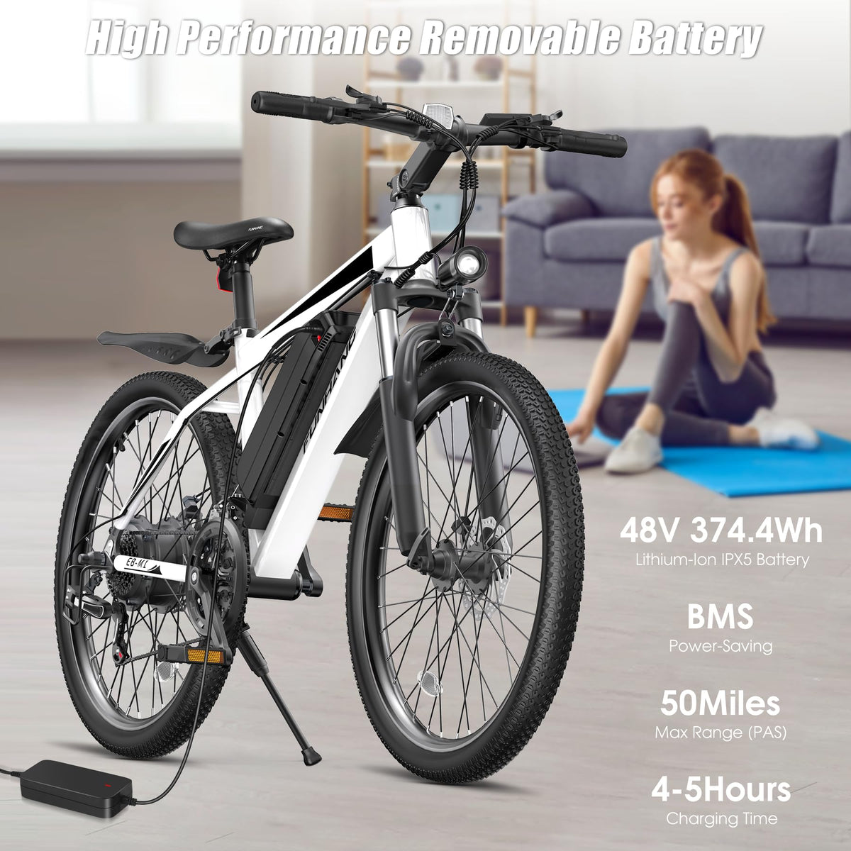 1000W 50Miles 26" Electric Mountain Bike with 48V Removable Battery L94287