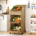 3 Tier Wooden Potato and Onion Storage Bin with Wheels Y6349