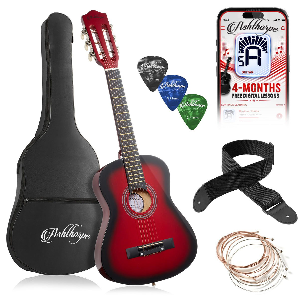 30-inch Kids Acoustic Guitar Beginner Kit with Gig Bag N834258