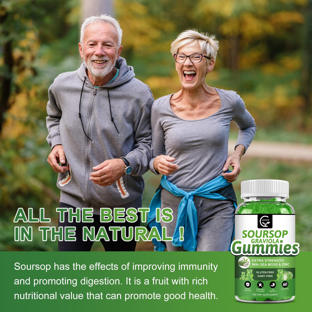 Organic Soursop Graviola Gummies 2200mg with Sea Moss Zinc Vitamin C 60 Gummies H99073