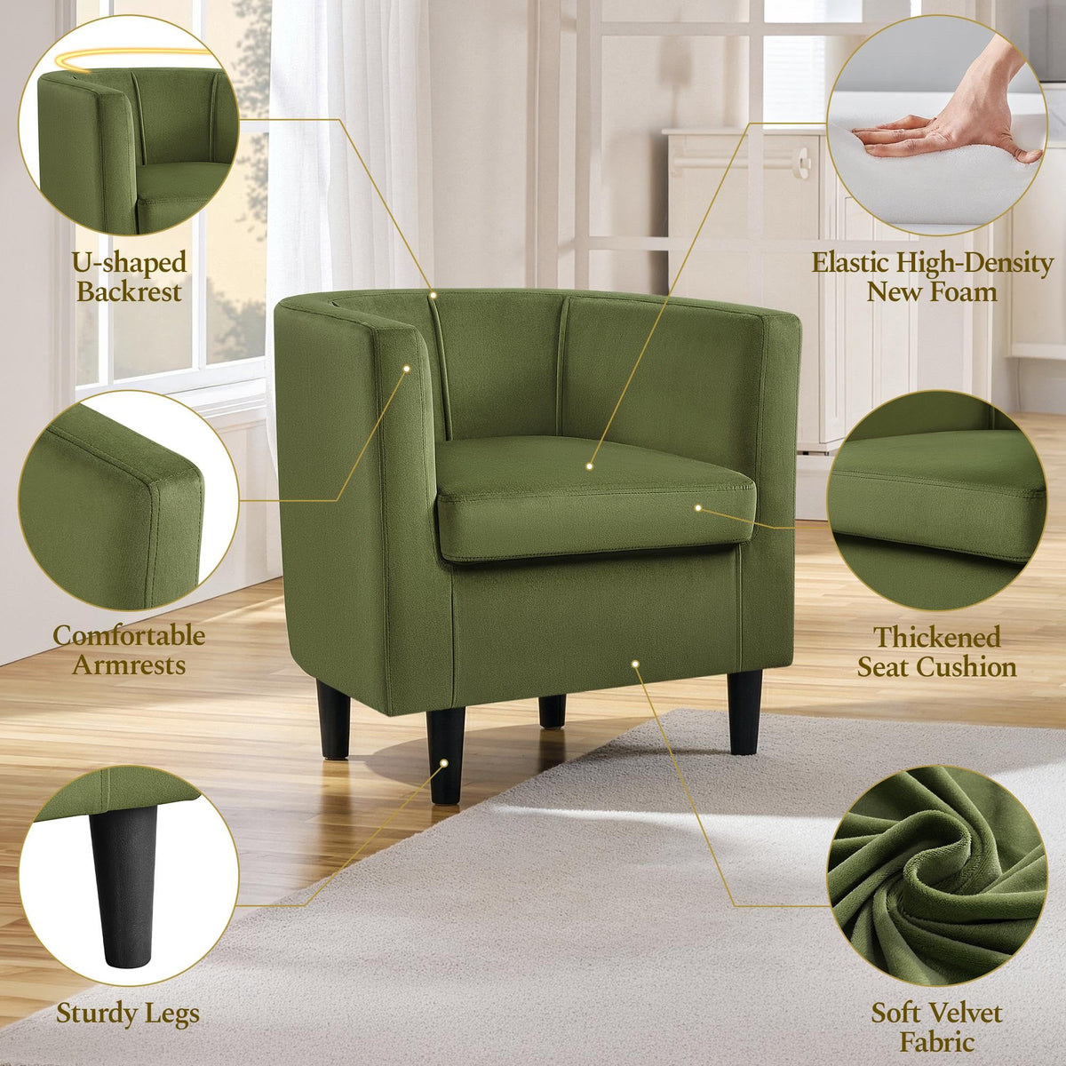 Barrel Accent Chairs Set of 2 Olive Green Z74874