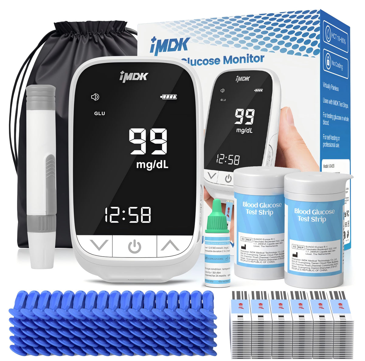 Blood Glucose Monitor Kit with 100 Strips and 100 Lancets O434