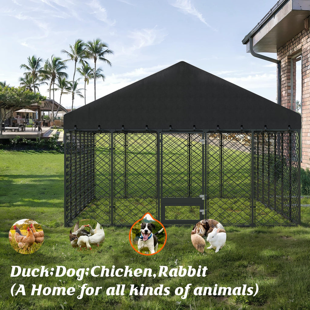 10x14FT Outdoor Dog Kennel with Roof E16068