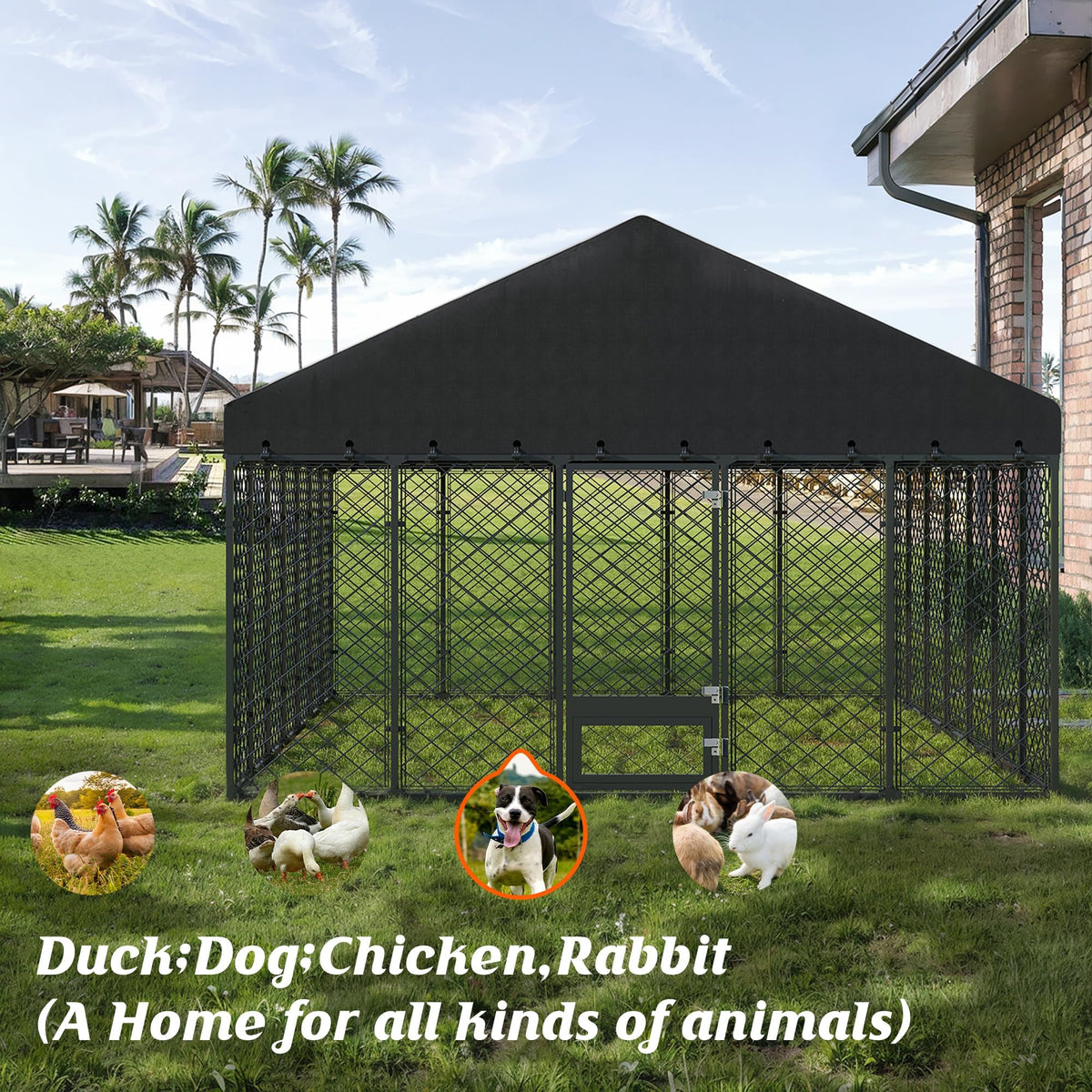 10x14FT Outdoor Dog Kennel with Roof E16068