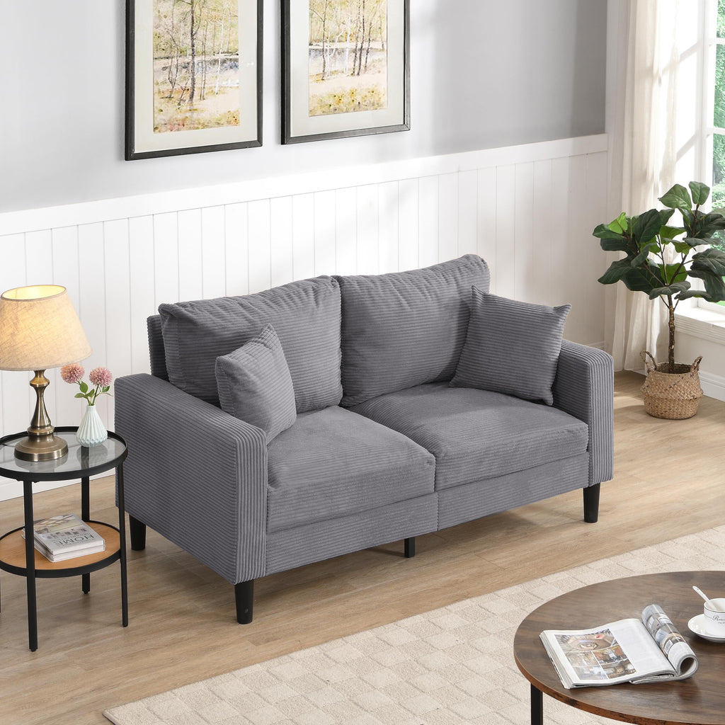 Oversized Corduroy Sofa with 2 Throw Pillows K73788