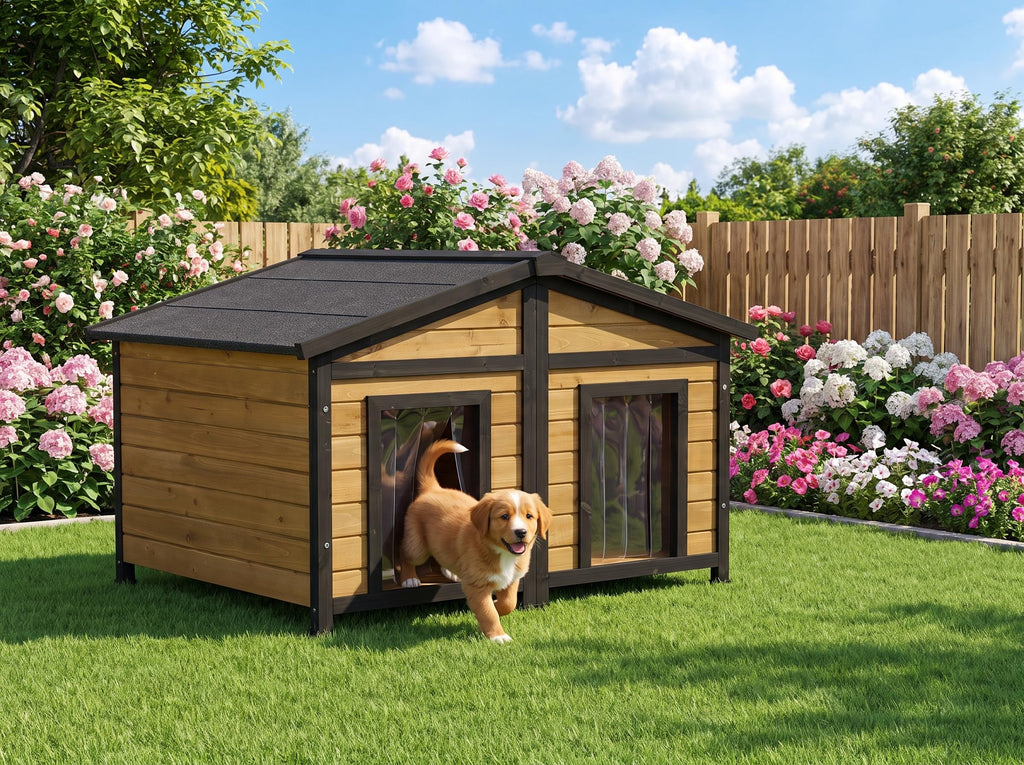 Large Wooden 2-Tier Rabbit Cage with Waterproof Roof X453034