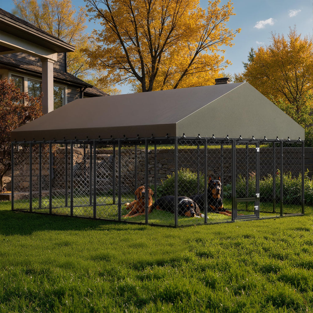 10x14FT Outdoor Dog Kennel with Roof E16068