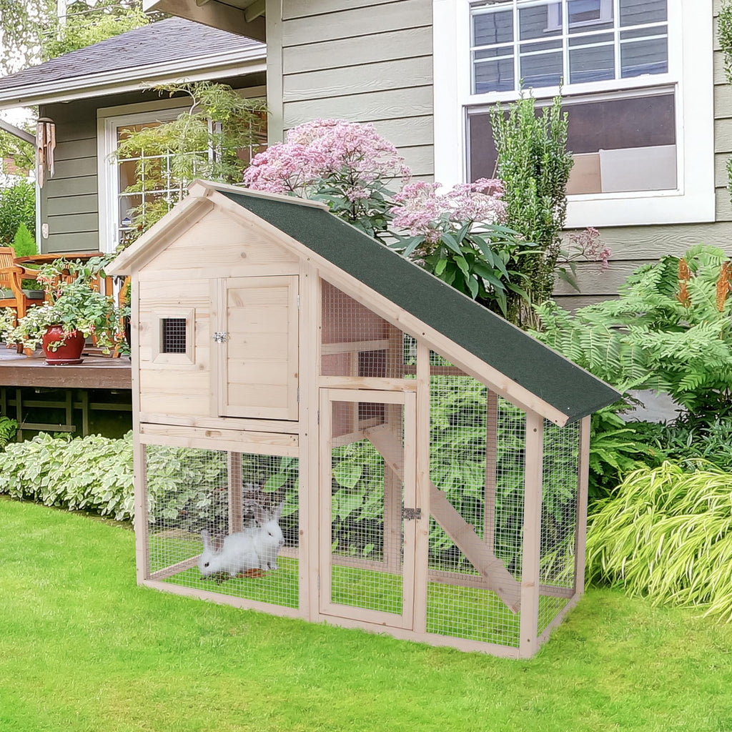 55" 2-Tier Wooden Rabbit Hutch with Ramp D233558