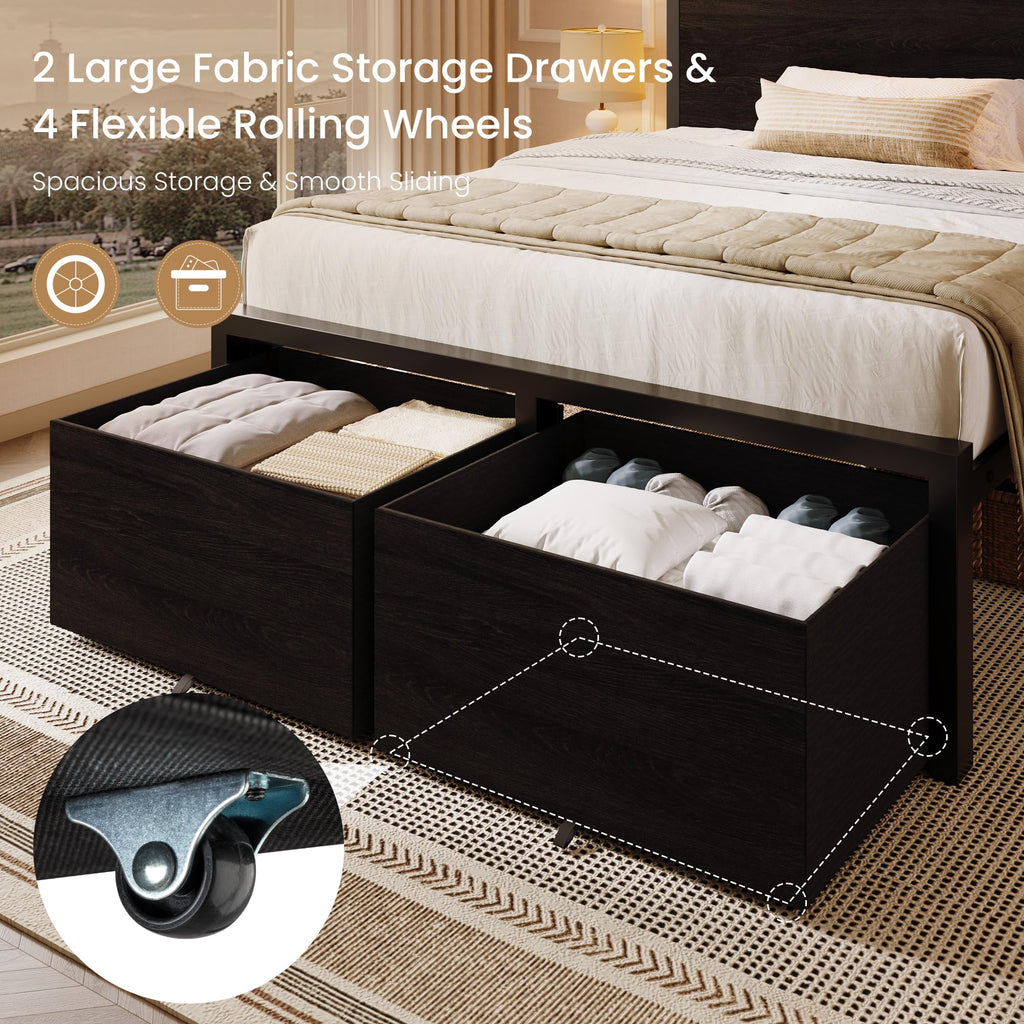 Twin LED Bed Frame with 2 Storage Drawers U892156