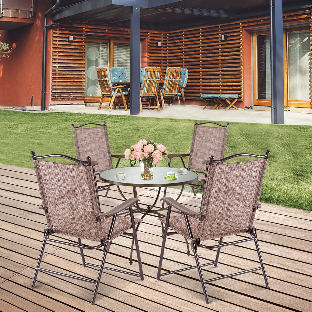 Set of 2 Brown Folding Patio Dining Chairs with Armrests M95622