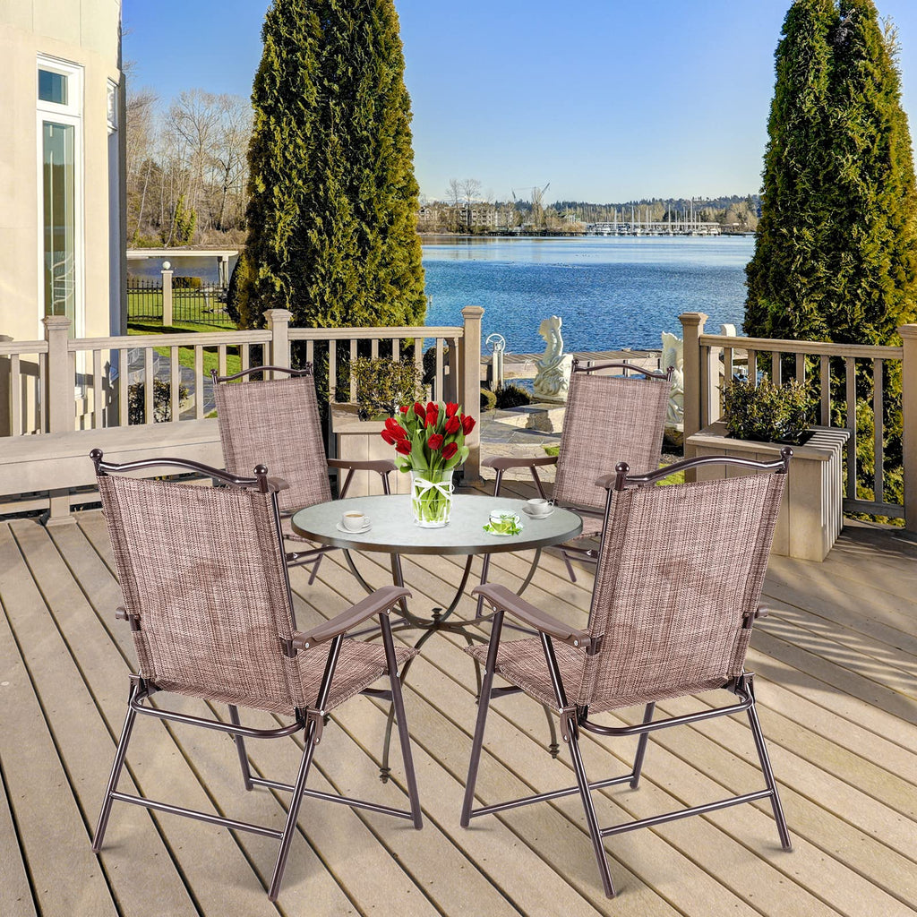 Set of 2 Brown Folding Patio Dining Chairs with Armrests M95622