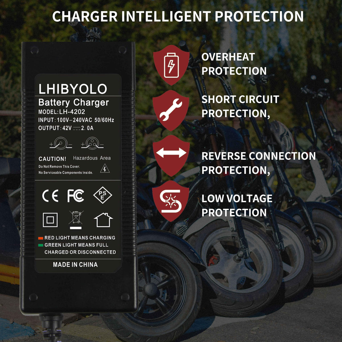 42V 2A Electric Scooter Battery Charger with XLR RCA & DC Plugs Q16650
