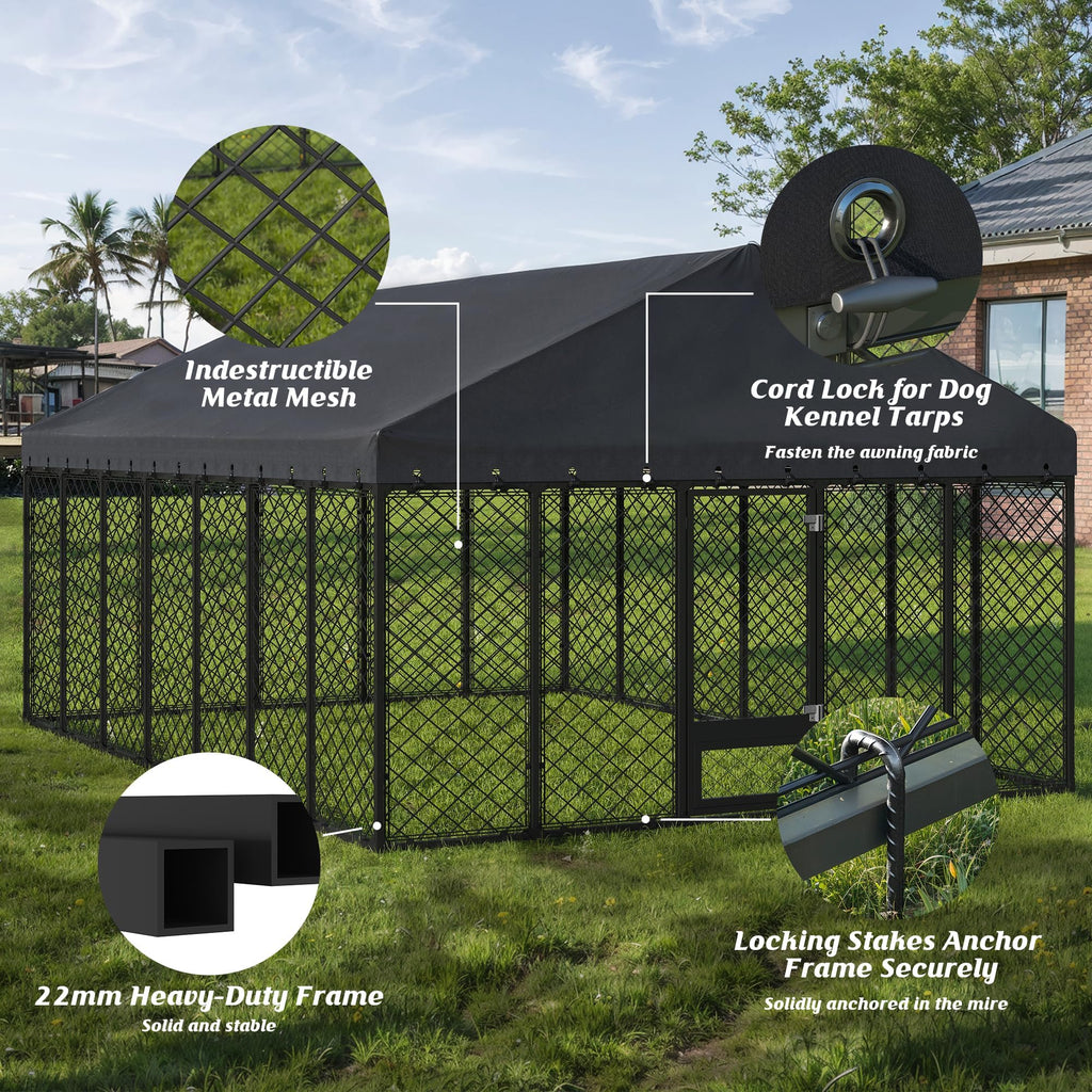 10x14FT Outdoor Dog Kennel with Roof E16068
