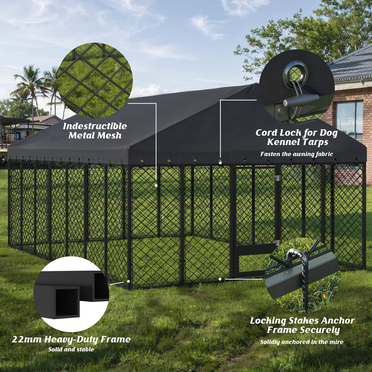 10x14FT Outdoor Dog Kennel with Roof E16068