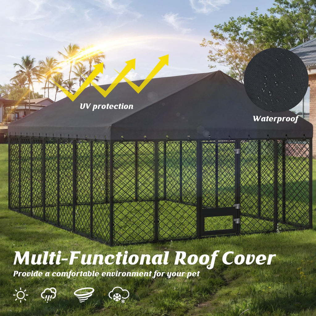 10x14FT Outdoor Dog Kennel with Roof E16068